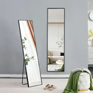 The 4st generation aluminum alloy metal frame wall mounted full body mirror, bathroom makeup mirror, bedroom, decorative mirror, clothing store, floor mounted large mirror, black 63 "* 20"