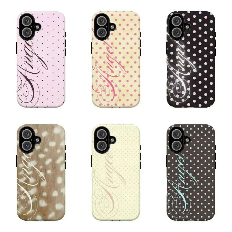 Non-Magnetic Angel Script Polka Dot Custom Cellphone Shell, 6 Girly Colors, Protective Phone Case for IP11-17 Series & SAMS Galaxy S21-S26, Ideal Gift for Friends, Smartphone, Handheld