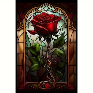 An Adult Diamond Painting Kit - Red Rose Bouquet, Full Diamond Round Rhinestone Art Set, Suitable for Beginners, Unframed Canvas Craft, Home Wall Decoration, Birthday Or Valentine'S Day Gift