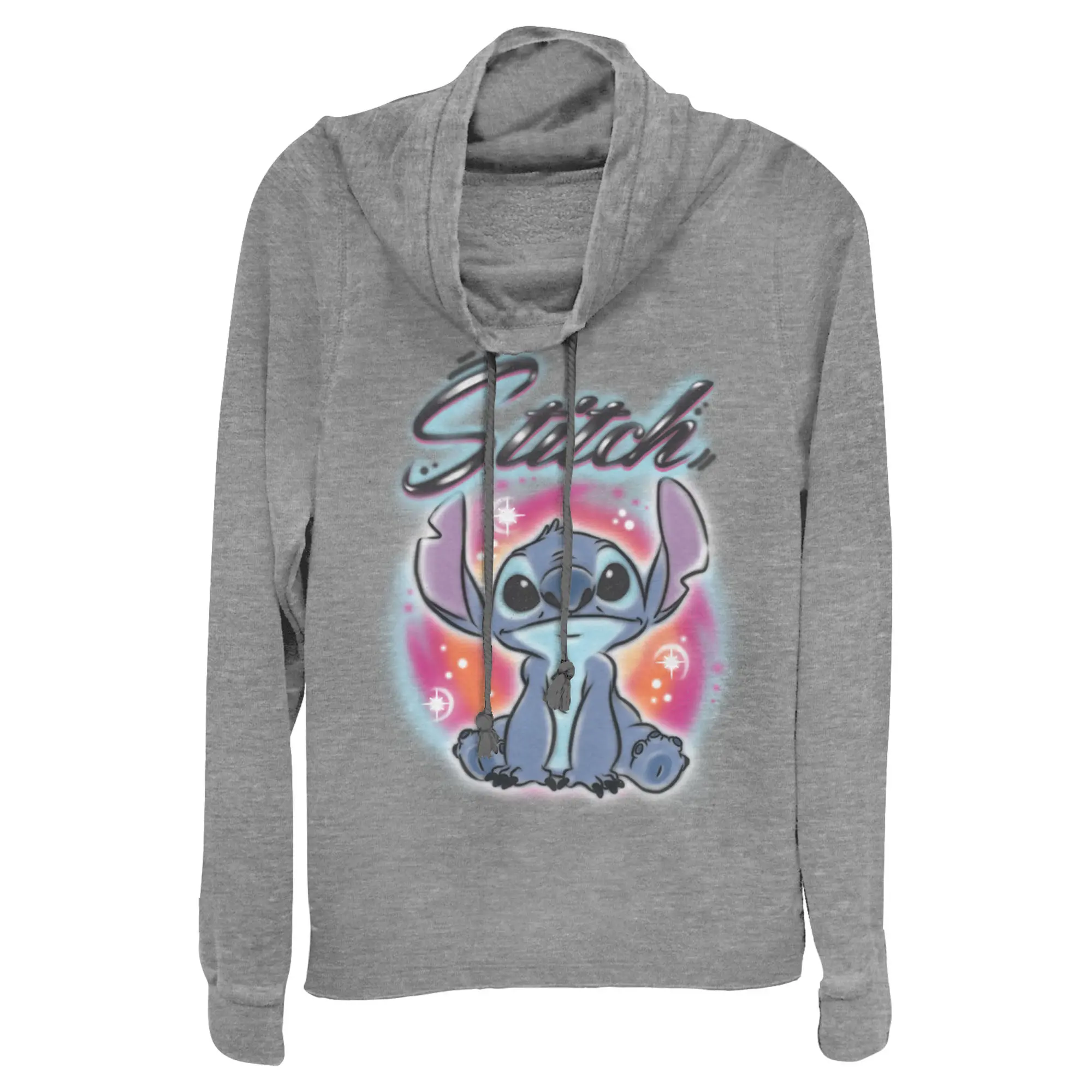 Junior's Women Lilo & Stitch Colorful Airbrush Cowl Neck Sweatshirt