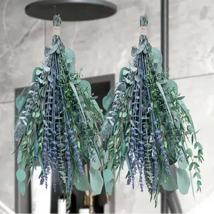 5 Kinds Eucalyptus for Shower,17" Natural Fresh Hanging Eucalyptus & Lavender Stems Real Eucalyptus Leaves Shower Decor Home Decor Aromatic Lavender Shower Plant (2 pack set - 17 inch) Decorative Fruit