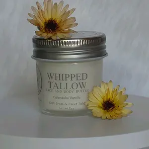 BC Homemade Calendula Vanilla Whipped Tallow Butter - 100% Grass Fed Beef Tallow Face & Body Butter 2oz Jar