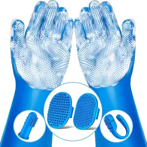 6PCS Pet Grooming Kit for Dogs Cats Horses – Bath Brush, Washing Gloves, Shampoo Brush, Deshedding Grooming Tools Set, Pet Bath Supplies (Navy Blue)