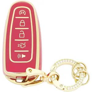 Fob Cover for Ford with Keychain Soft TPU Car Shell Case Protector Compatible with Ford Explorer Escape Flex Edge Focus Taurus Lincoln MKS MKT MKX (Red)