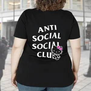 Women's Sanrio Licensed Hello Kitty Double-Sided Print Short Sleeve Top, Kawaii Casual Womenswear T-Shirt
