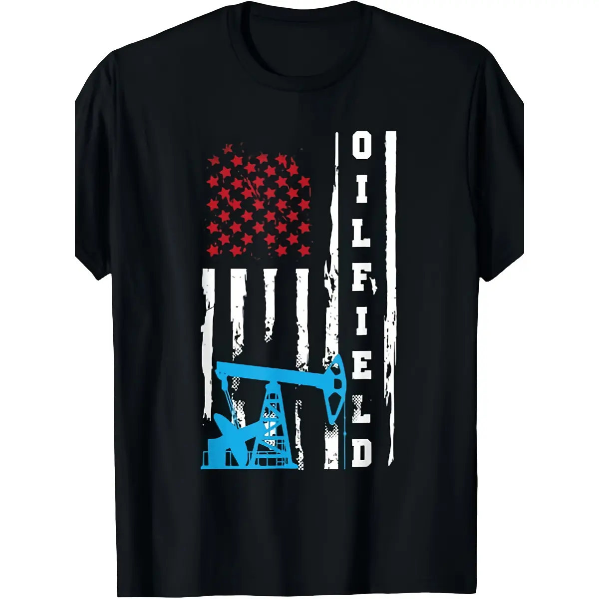[100% Cotton] Menswear Short-Sleeve US Flag T-Shirt, Patriotic Oilfield Worker/Oilman/Oil Rig Drilling Themed, Unisex, 2025 Summer, Crew Neck, Pure Vintage Style, Slight Stretch Fabric, Exquisite Comfort, Tops, Fashion, Fitness