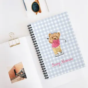 Cute Golfing Bear Spiral Notebook - Ruled Line, Personalized Journal for Notes, School, Work, Personal Journaling, Golf Lover Gift