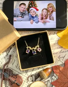 UFS Two/Three Kids Birthstone Interlocking Necklace, Sentimental Mother Child Bond Pendant Jewelry, Dainty Personalized Keepsake, Ready to Gift Mother's Day Graduation Gift for Mom Women Daughter Teen Girls