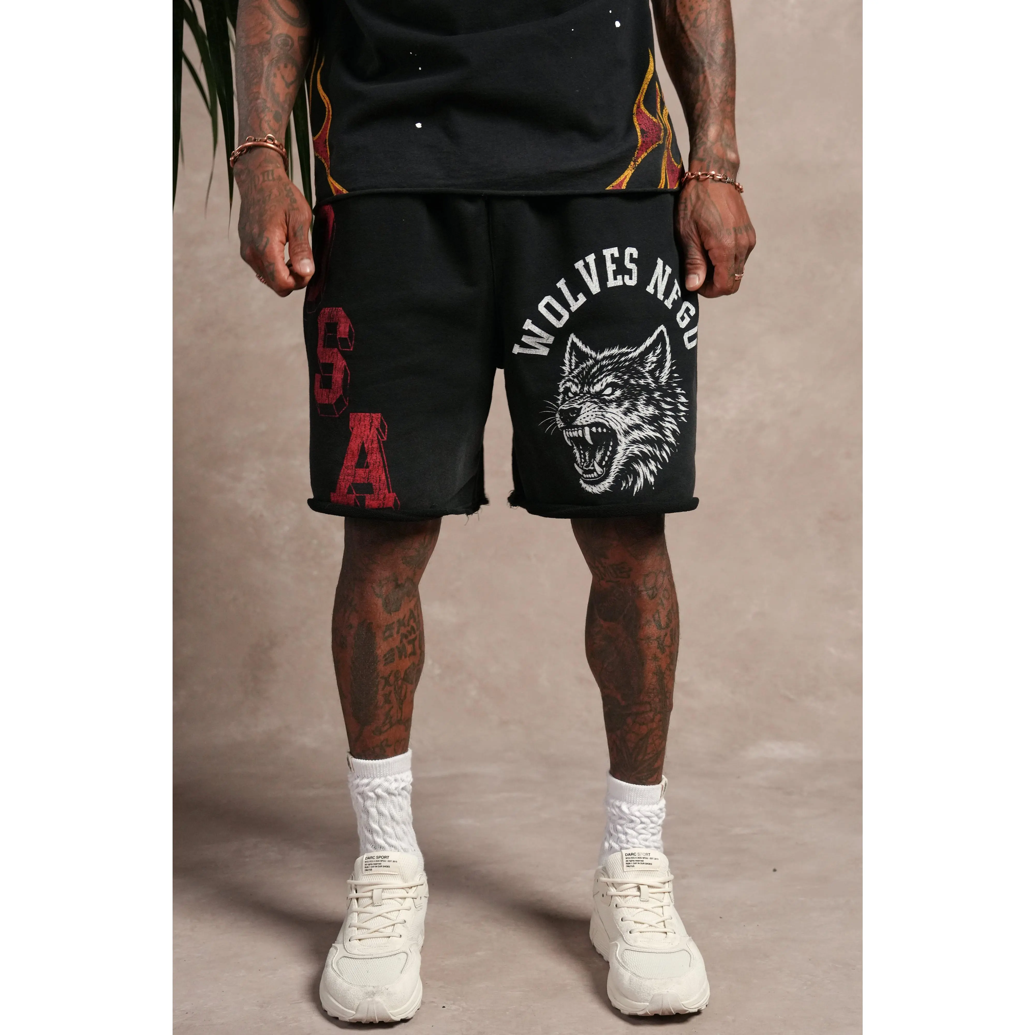 Wolves Athletics Grunge Brock Sweat Short in Black Drift Wash