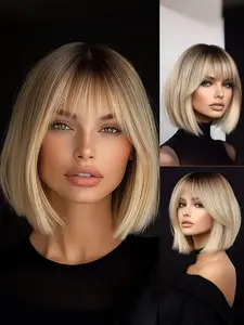Women's Short Bob Wig Platinum Blonde Synthetic Fiber, Natural Look for Daily Wear, Party & Cosplay, Comfortable Fit, Blonde Wigs