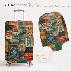 Vintage Stamp Print Luggage Cover Stretch Scratch-Resistant Machine Washable Travel Suitcase Protector Easy to Identify