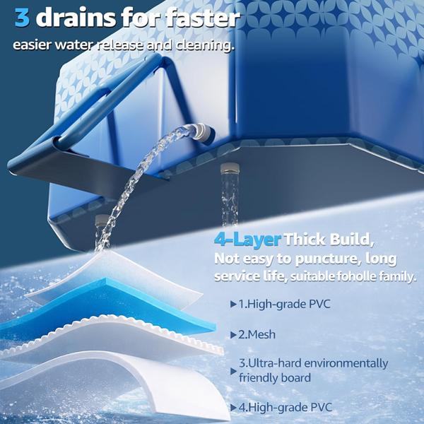 101 inch (approx. 256.5 cm) foldable swimming pool, suitable for adults and children. Non-inflatable pool with metal frame, thickened PVC and PP board support. Large stable foldable swimming pool, ideal for family, dogs,