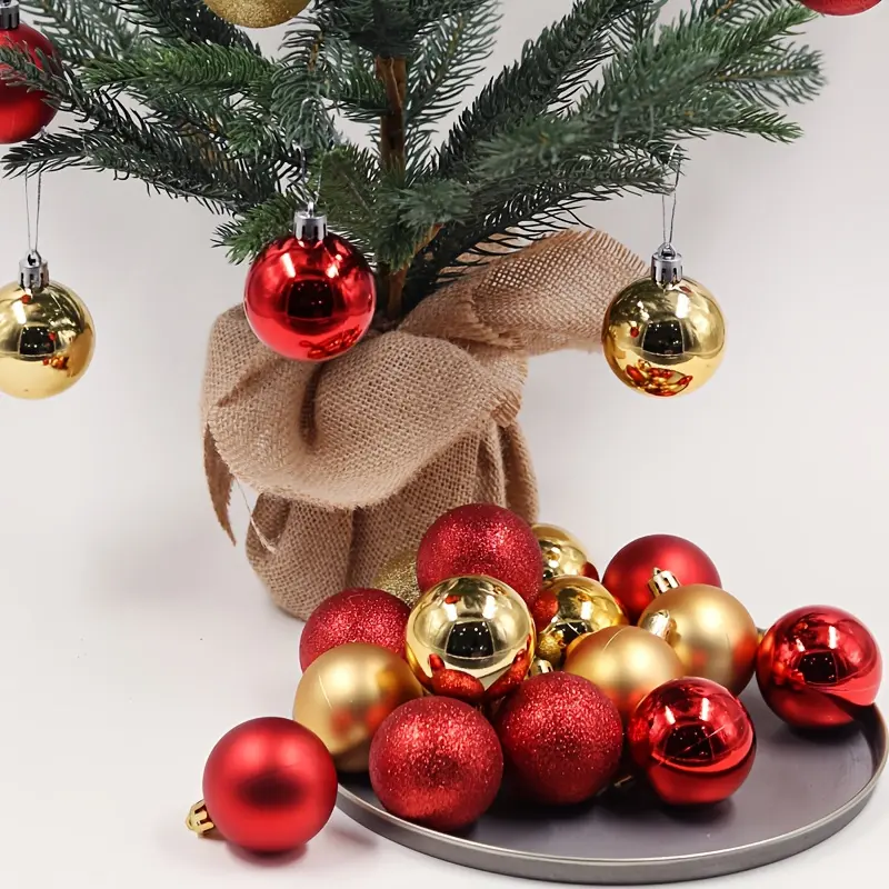 24pcs Christmas Ball Set - Classic Round Plastic Ornaments with Golden Accents, Blue, Red, and White, Perfect for Holiday Tree Decorations, Christmas Ball For Tree, Sphere In, Christmas Decoration Offer, Christmas Goods Colored Ball