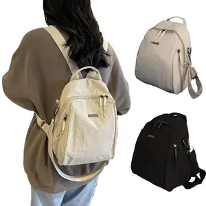 Small Backpack Shoulder Bag Lightweight For Outings Black Khaki Adjustable Strap Detachable Single Strap Zippered Pockets Ideal For Trips Shopping