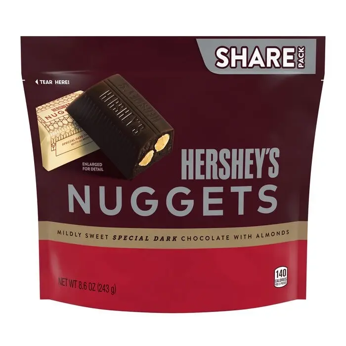 Hershey's Mildly Sweet Special Dark Chocolate with Almonds Bite-Sized Nuggets, Gluten Free Snacks, Chocolate Snack Treat