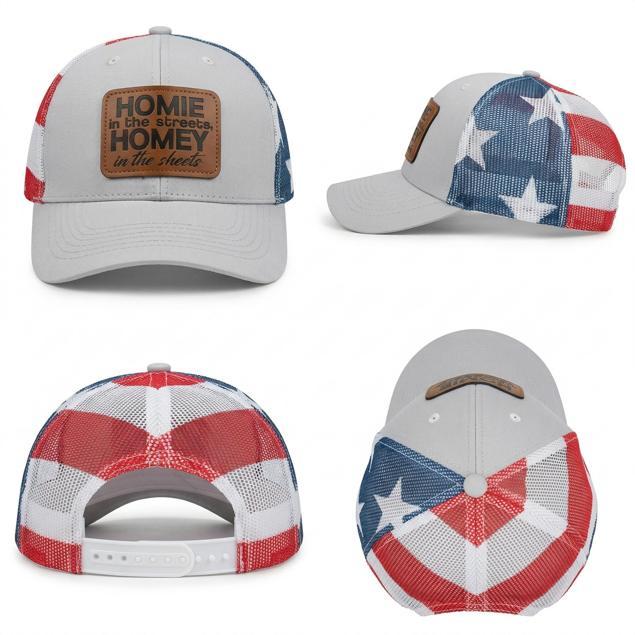 Viral "Homie in the Streets" USA Flag Trucker Hat | Funny Leather Patch Snapback Perfect Gift For Him