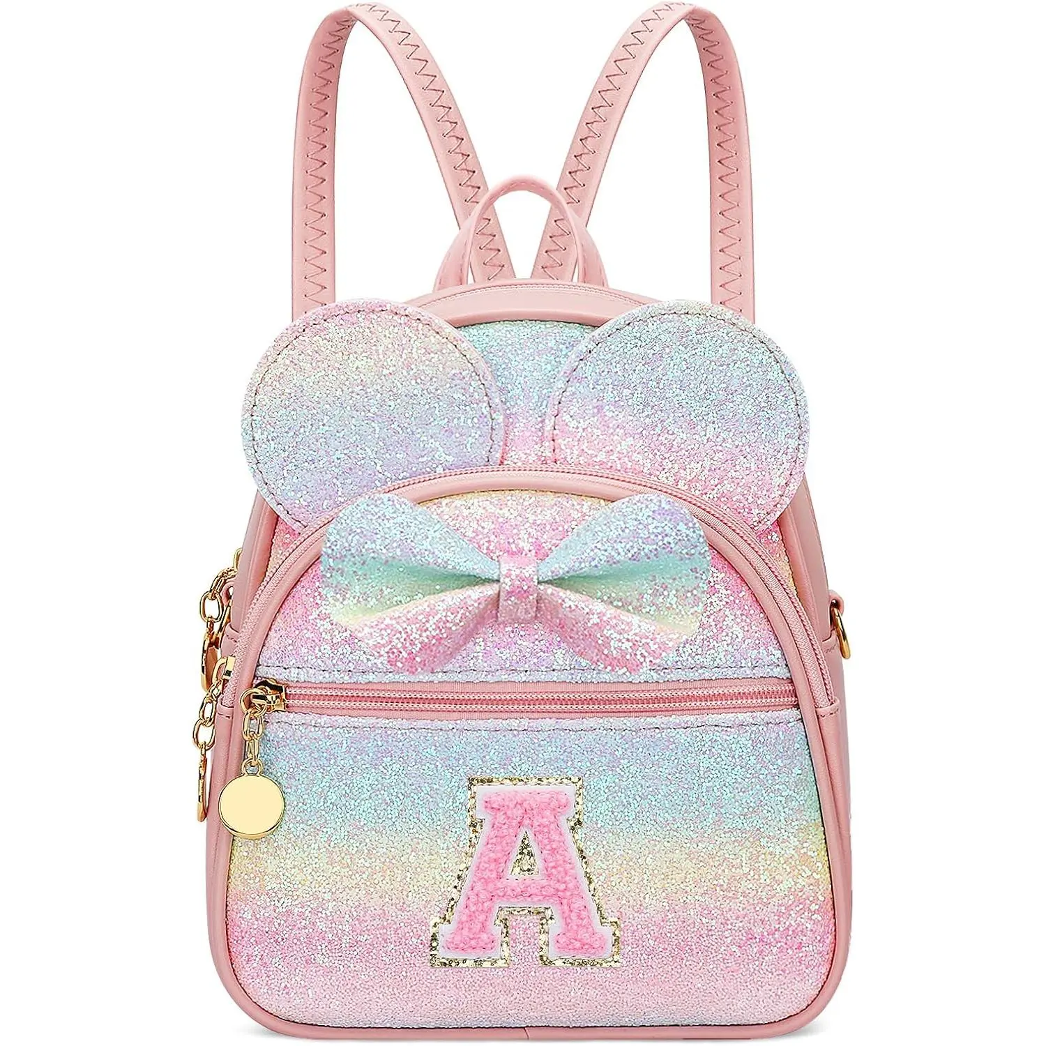 SQ-CPB043 Initial Bowknot Mini Backpacks for Girls Women, Small Cute Backpack Purse, Personalized Trendy Stuff Gifts for Toddler, Kids and Teen Girls