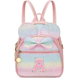 SQ-CPB043 Initial Bowknot Mini Backpacks for Girls Women, Small Cute Backpack Purse, Personalized Trendy Stuff Gifts for Toddler, Kids and Teen Girls