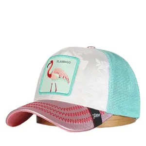 Vintage Embroidered Flamingo Patch Trucker Cap for unisex
