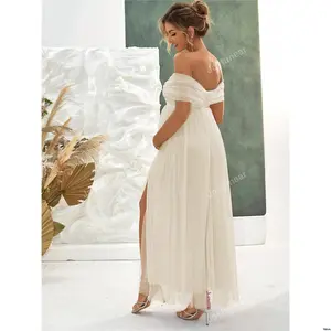 Maternity Mesh Shoulder - Elegant Joyfunear Off Dress For Party
