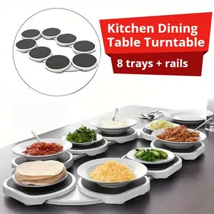360° Rotating Silicone Dining Table Turntable Tray - High-Temp Safe Expandable Lazy Susan, 8-Plate Kitchen Tableware Holder for Rectangular Tables, Ideal for Family Gatherings, Oven-Usable