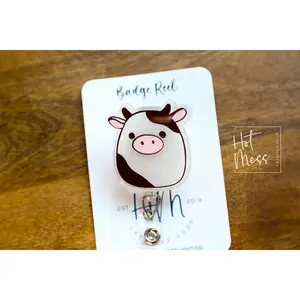 Cow Squish badge reel, Interchangeable Badge Reel, Cute badge Reel, Teacher ID Holder, animal badge reel, Nurse Badge Holder