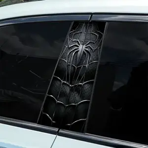 2-Piece spider graphic design, smooth self-adhesive plastic B-pillar door stickers, durable vinyl protective film, suitable for external accessories, easy DIY installation, Car Decals