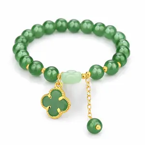 Money Magnet! Lucky Four-Leaf Clover Green Aventurine Bracelet - Manifest Wealth & Prosperity Crystal Charm