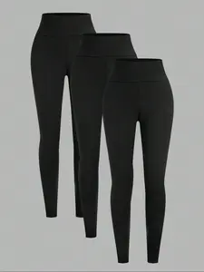 Women's Solid High Waist Leggings, Casual Comfy Breathable Skinny Pants for Daily Wear, Ladies Bottoms for Spring & Fall