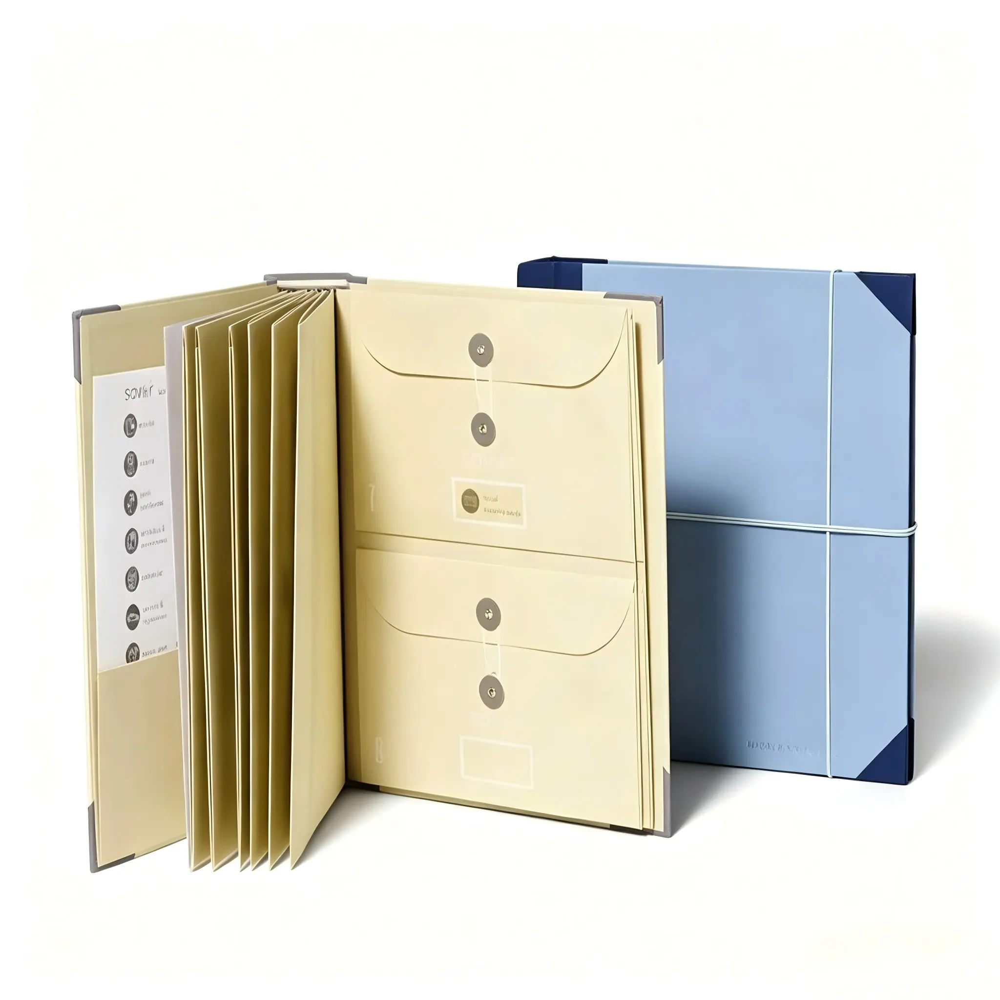Hardcover Accordion File Folder - 3-Color 2-Tone, Elastic Band Document Organizer, Multi-Pocket Paper Storage Wallet for Students' Exam Papers & Office Bills