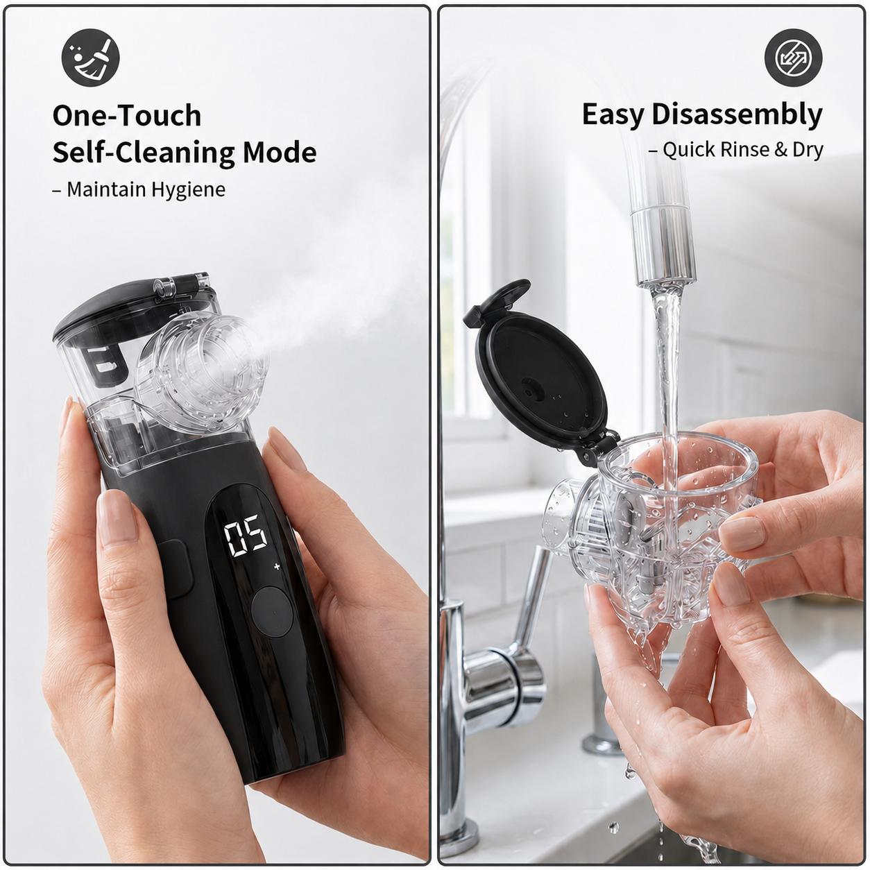 Portable Nebulizer, Rechargeable Nebulizer, Auto Clean & Dual Mode, USB-powered, Handheld Nebulizer - For Adults & Kids, Silent Operation, Easy-to-Clean Mesh