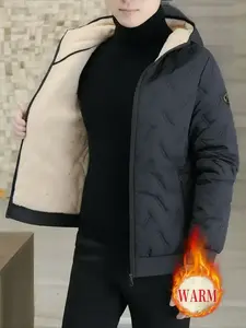 Men's Thickened Windproof Arctic Jacket, Full Zip Hooded Coat for Skiing, Commuting, Daily Wear, Warm Insulated Outerwear