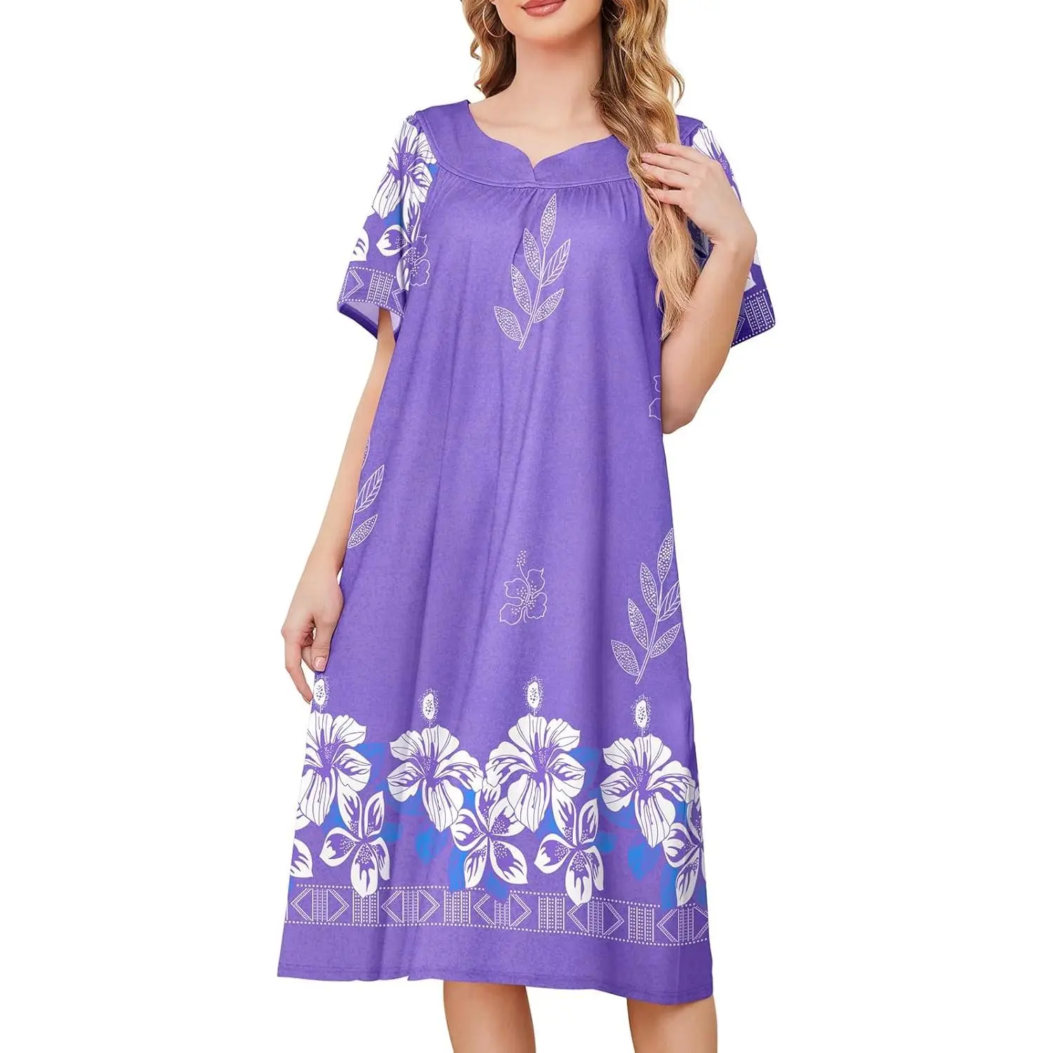 House Dresses for Women with Pockets Moo Moo Nightgown Short Sleeve Mumu Dress Lounge Dress S-3XL