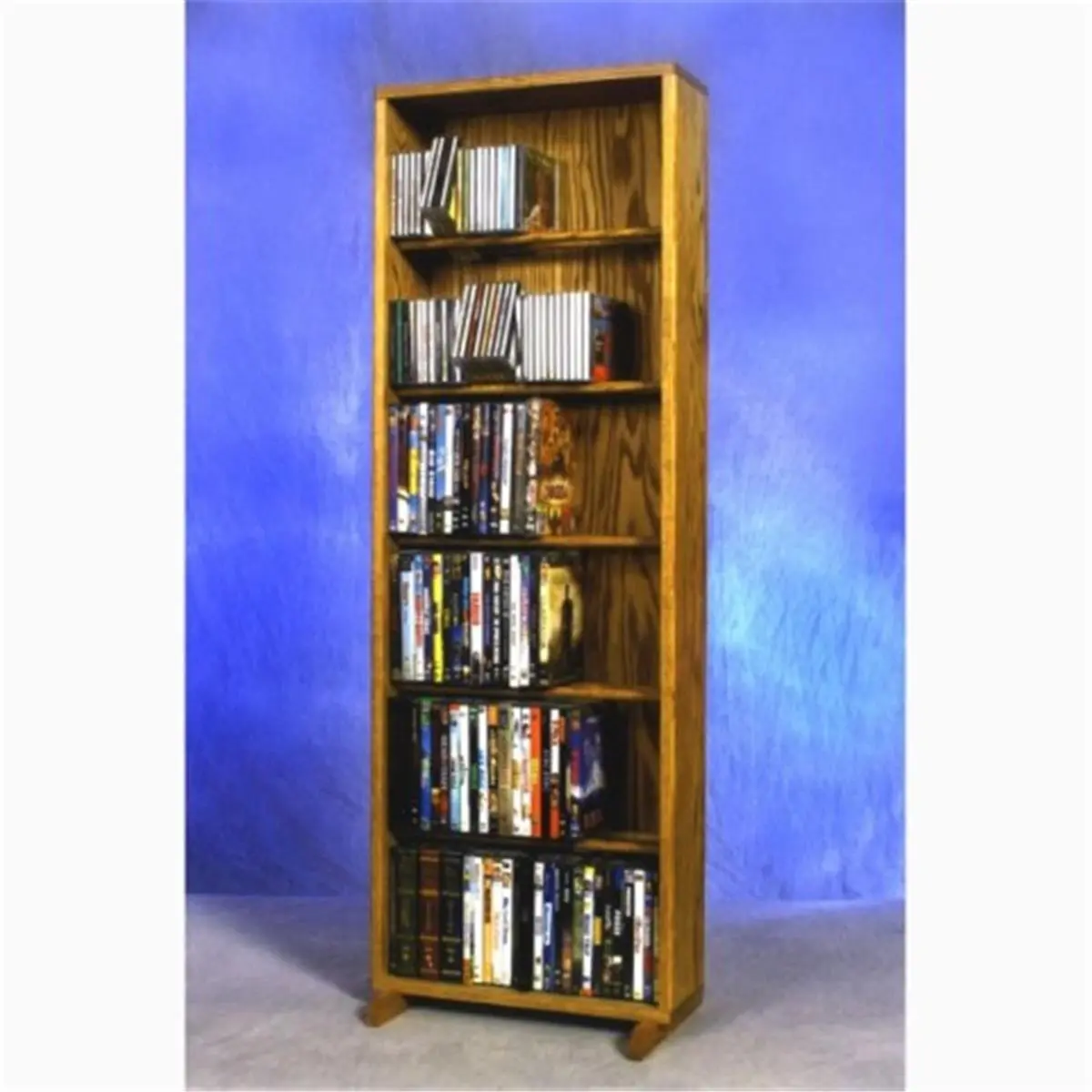 Dowel CD-DVD Cabinet Tower, Solid Oak Wood Home Library Storage, 6-Row, 252 CDs Capacity, Fully Assembled Indoor Shelving for Any Room