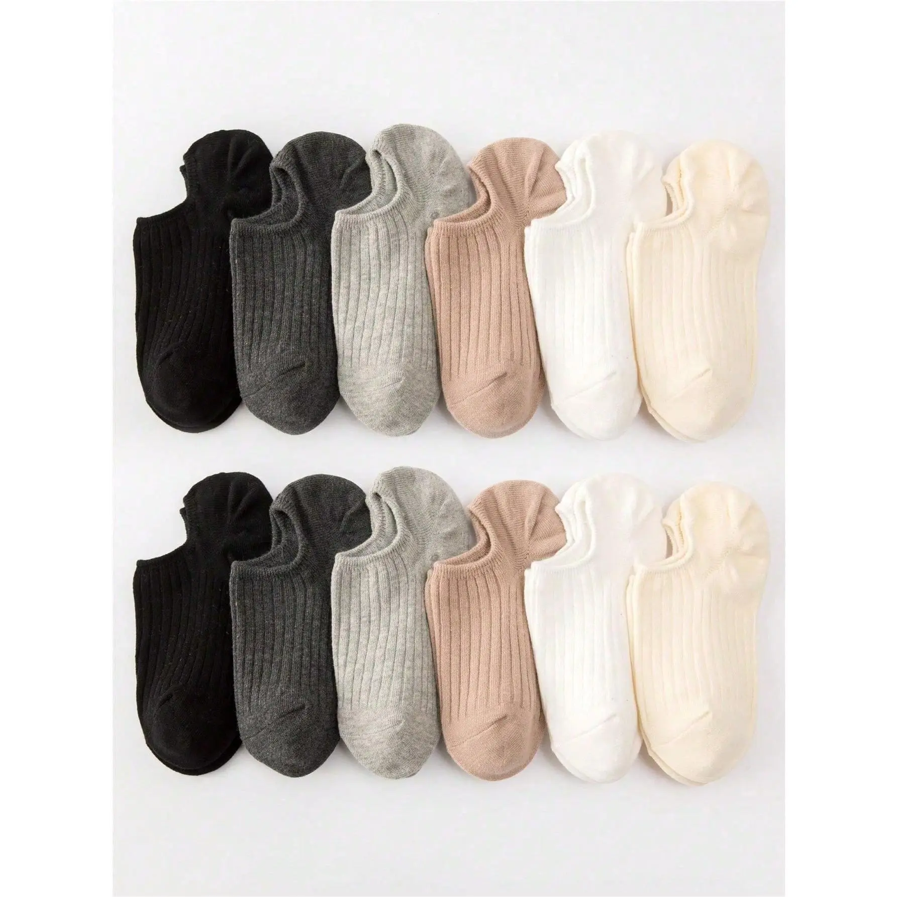 6 Pairs Spring Summer Soild Color Thin Stripe Ankle Socks Simple Versatile Invisible Non-Slip Breathable Moisture-Wicking Women Short Socks