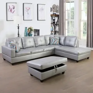 DOMETOUR Faux Leather Sofa Set For Living Room, Sectional Couches L Shaped Couch Living Room Furniture, Modular Sectional Sofa Set with Storage Ottoman for Apartment, 3-Piece Sofa Latte Color