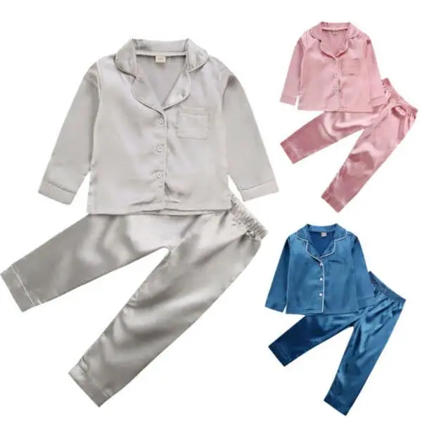 2Pcs Toddler Kids Girls Pajama Set Solid Lapel Long Sleeves Top Elastic Waist Pants Nightdress Suit Baby Girl Sleepwear