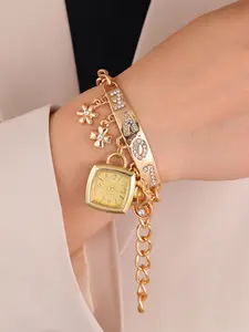 Korean Style Fashion Versatile Pendant Bracelet Watch, Rhinestone Embellished Quartz Watch, Elegant Jewelry Accessory for Women