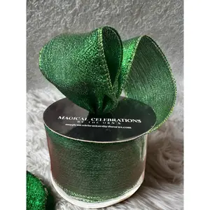 Green Lamé Wire Edge Ribbon – 2.5" x 10 Yards