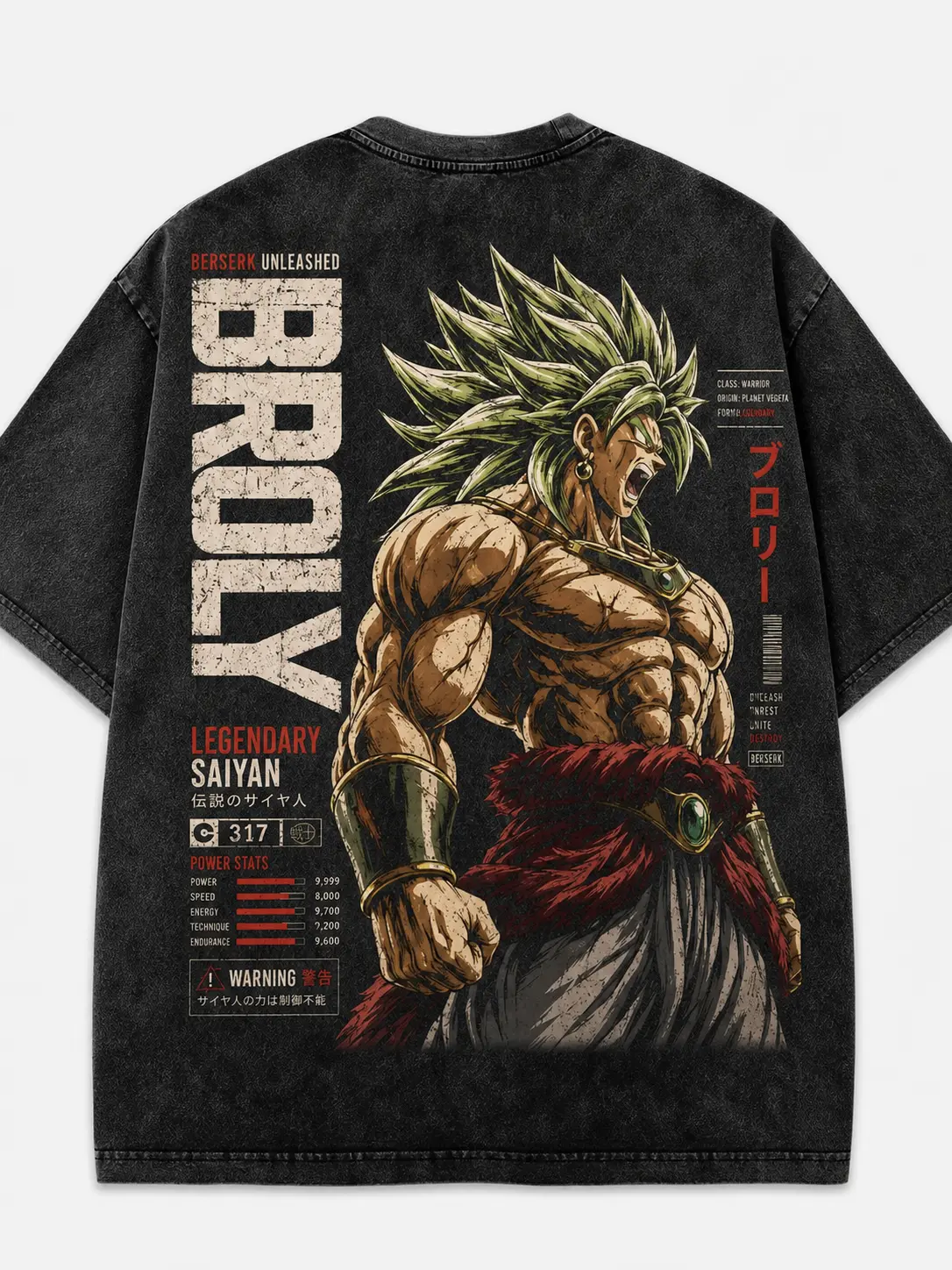 Broly Legendary Saiyan DBZ Berserk Unleashed Anime Vintage Washed T-Shirt Oversized Heavyweight Cotton Graphic Tee Unisex Streetwear Gift for DBZ Fans
