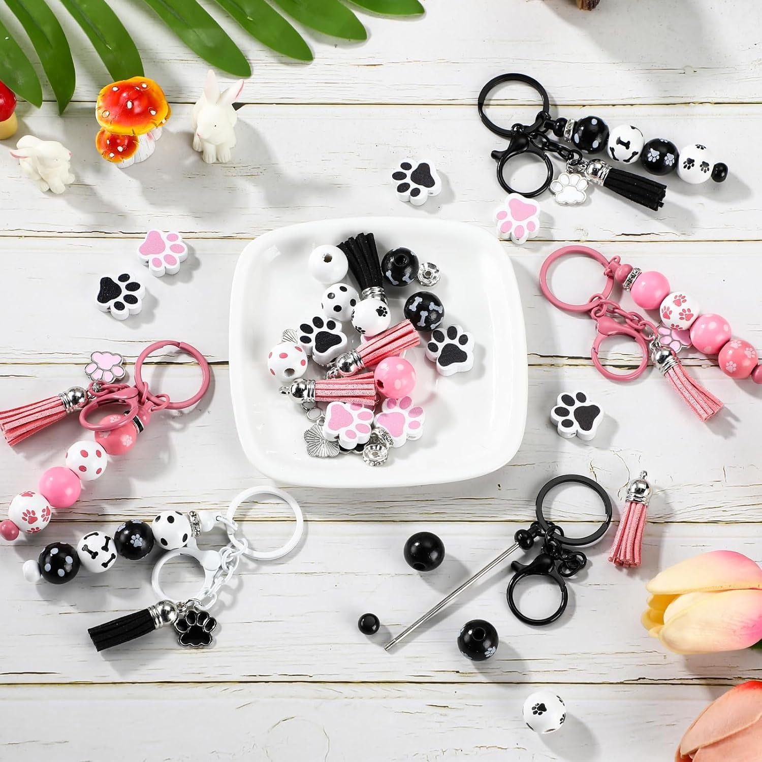108 bead keychain set, including 10 keychains, 10 lobster chains, 38 various beads, 10 tassels, 10 bull pendants, and 30 spacer beads DIY craft gifts