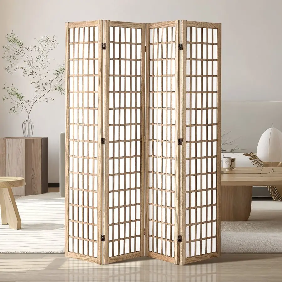 【Summerfinds】 4-Panel Japanese Folding Privacy Screen, Portable Indoor Room Divider, Decorative Partition for Home, Office (Natural), Four Panelsdealsforyoudays