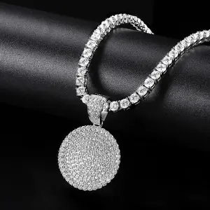 925 Sterling Silver SyntheticMoissanite Pendant Necklace, Round Pendant for Menand Women Hip Hop Jewelry Gift Fashion Accessories