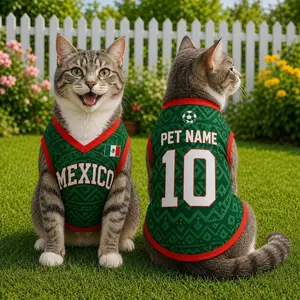 Custom Mexico Pet Jersey, Personalized Cat Soccer Shirt, Football Outfit for Dogs Cats, Name Number Puppy Sports Jersey Gift BQ2