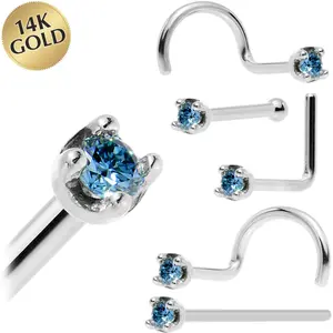14k White Gold 2mm Lab Grown Blue Diamond Nose Ring