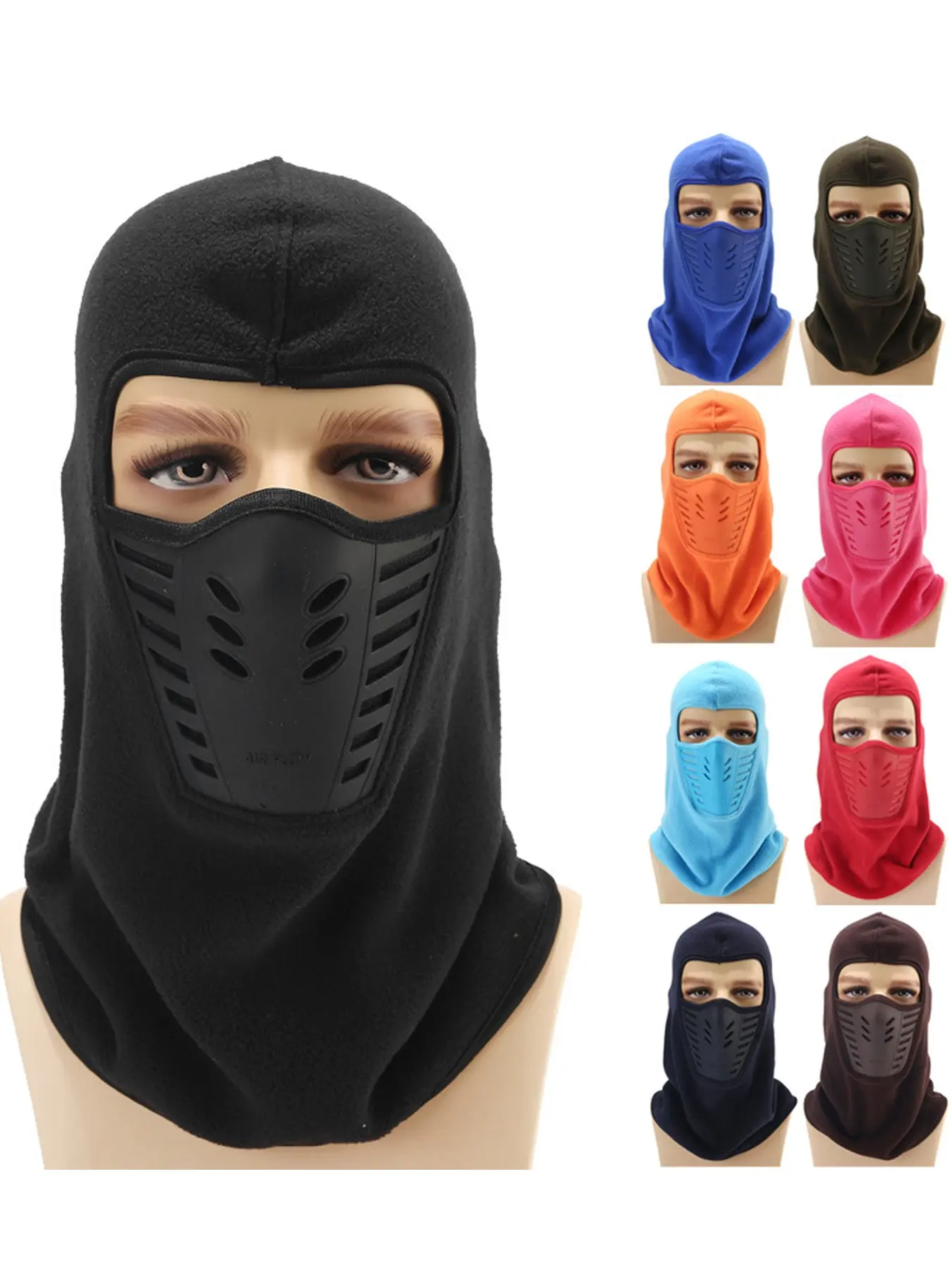 Fleece Hoodie Cap for Autumn Winter Outdoor Cycling, Face Covering Warm Hat, Windproof Thermal Headwear for Men Women
