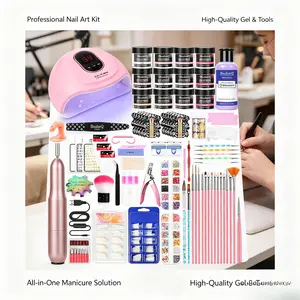 Complete Acrylic Nail Art Kit with UV Lamp & Nail Drill Full Manicure Tools for Beginners White Summer Sale