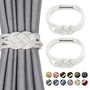 1pc Chinese Knot Curtain Tieback, Magnetic Hook No Drilling Installation, Simple Bullhide Curtain Magnet Hook Hemp Rope Hook