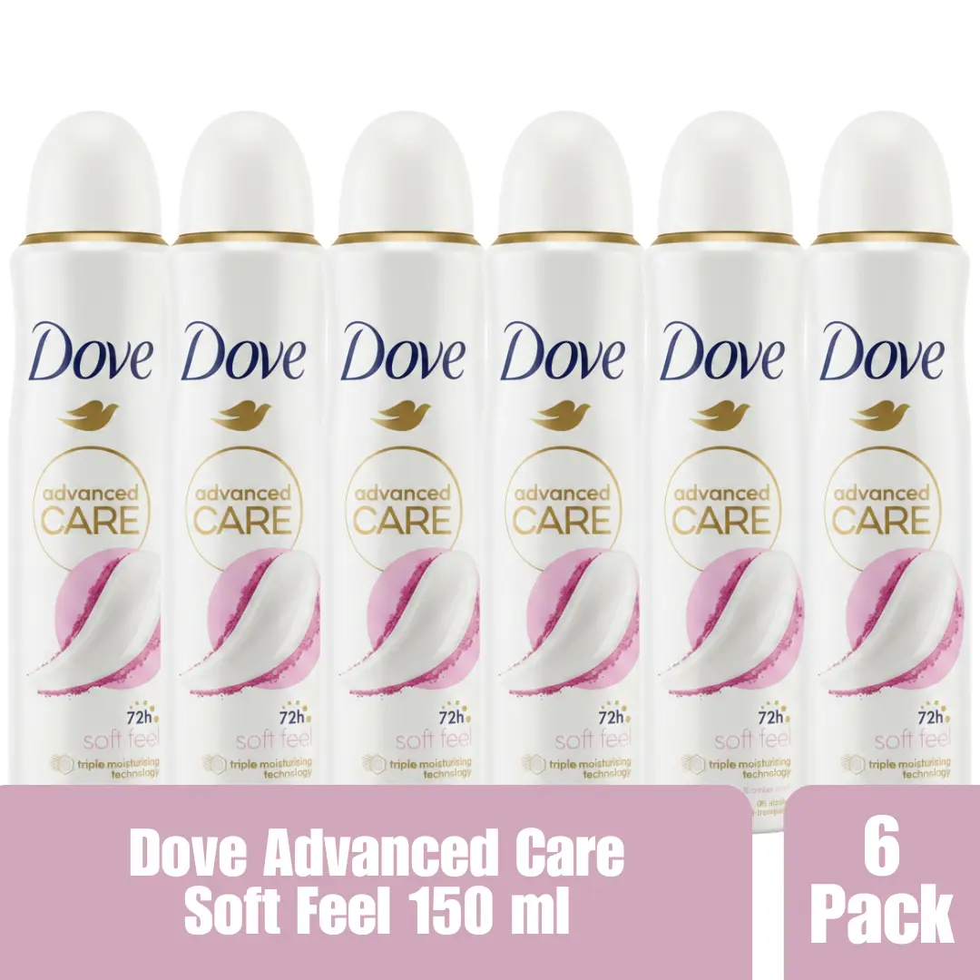 Dove Advanced Care Soft Feel Antiperspirant Spray, 72H Protection, Triple Moisturizing Technology, Peony & Amber Scent, 0% Alcohol, 150ml (Pack of 6)