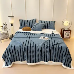 BoveLink Luxury Coral Blanket - Soft All-Season Bedspread/Throw, Geometric Black/White/Gray/Beige Stripes, Soft Texture, Suitable for Bed, Sofa, or Floor - Machine Washable Polyester Bedding, Multiple Sizes and Colors, Stylish Versatile Home Decor